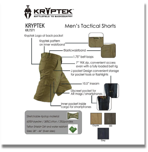KRYPTEK MEN'S TACTICAL SHORTS KR7571