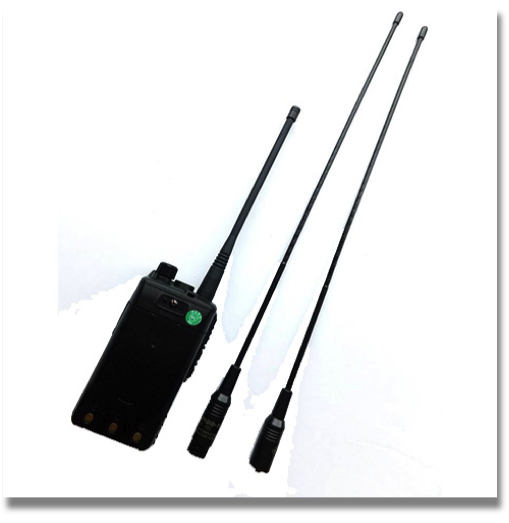 HIGH GAIN DUAL BAND
FLEXIBLE HT ANTENNA

Increase your handheld performance with this high gain antenna. 3 db gain (140-174 MHz), 5 db gain (420-500 MHz) over stock antenna. 15" in length and rated at 10 watts max. Fits most HTs