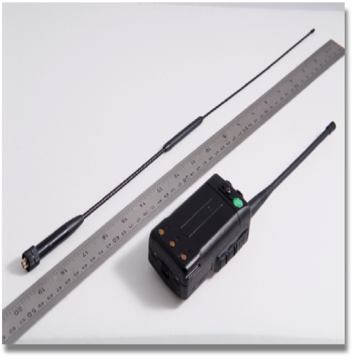 901s High Gain Dual Band HT Antenna

Frequency 144/430Mhz 
Gain (MAX) 3.5 dBi 
Max power 10W 
V.S.W.R. Less 1.5 
Impedance 50 OHM 
Length 47cm 
Connector SMA-Male 
Weight 54g